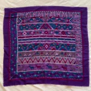 Thin 100% Wool Purple Printed Scarf Handkerchief